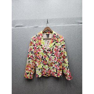 Floral Print Womens Blazer Jacket Size 12 By RQT Polyester/Rayon/Cotton Blend Ma